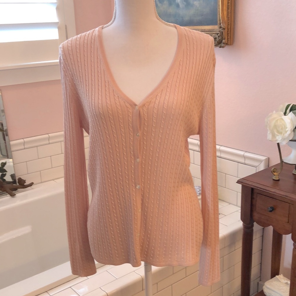 Ann Taylor Cable Knit Cardigan in Light Peach